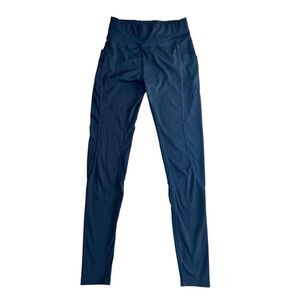 Athletic black yoga gym running leggings sheer mesh cut out panels & pockets S/M